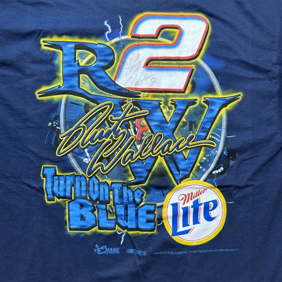Vintage‎ Chase Authentic Rusty Wallace Shirt Men Medium Blue Nascar Blue Thunder - Picture 4 of 8
